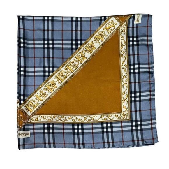 BURBERRYS PRORSUM Logo Blue x Brown Silk Scarf - Picture 6 of 16